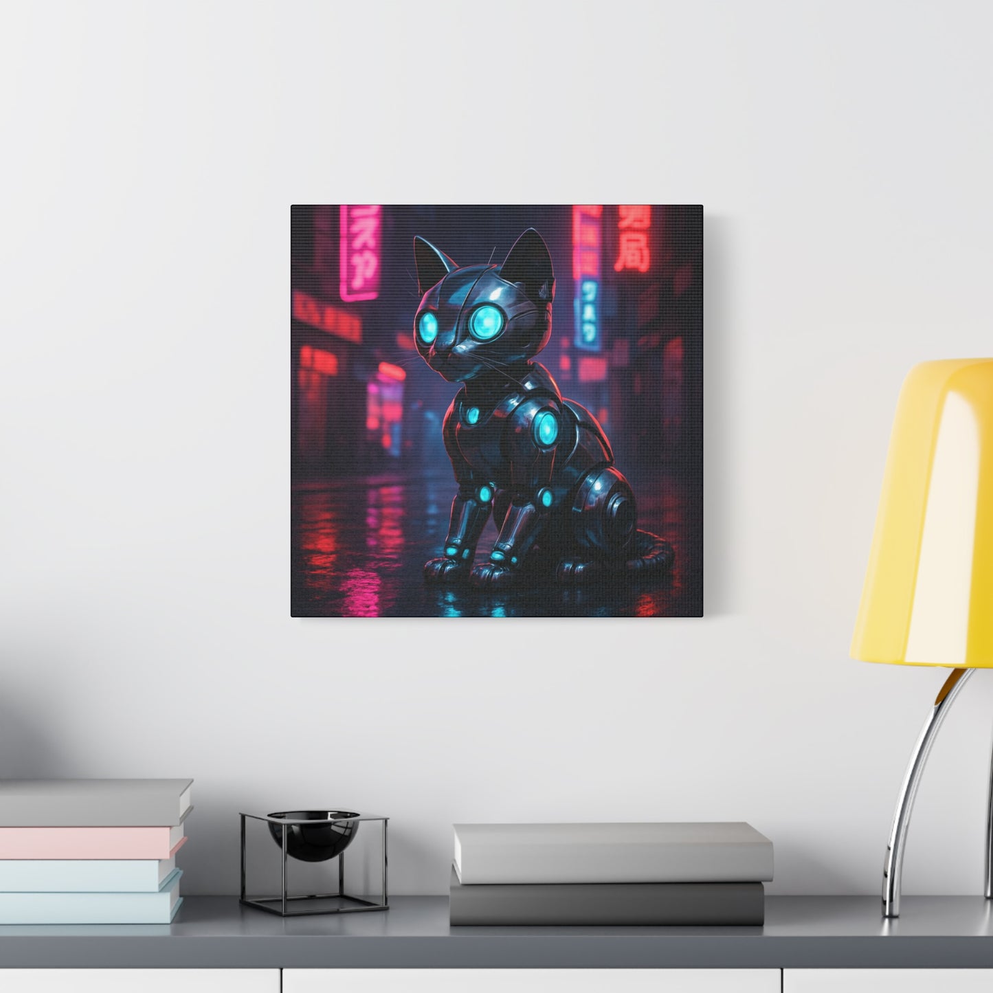 Cyber Neon Cat Matte Canvas