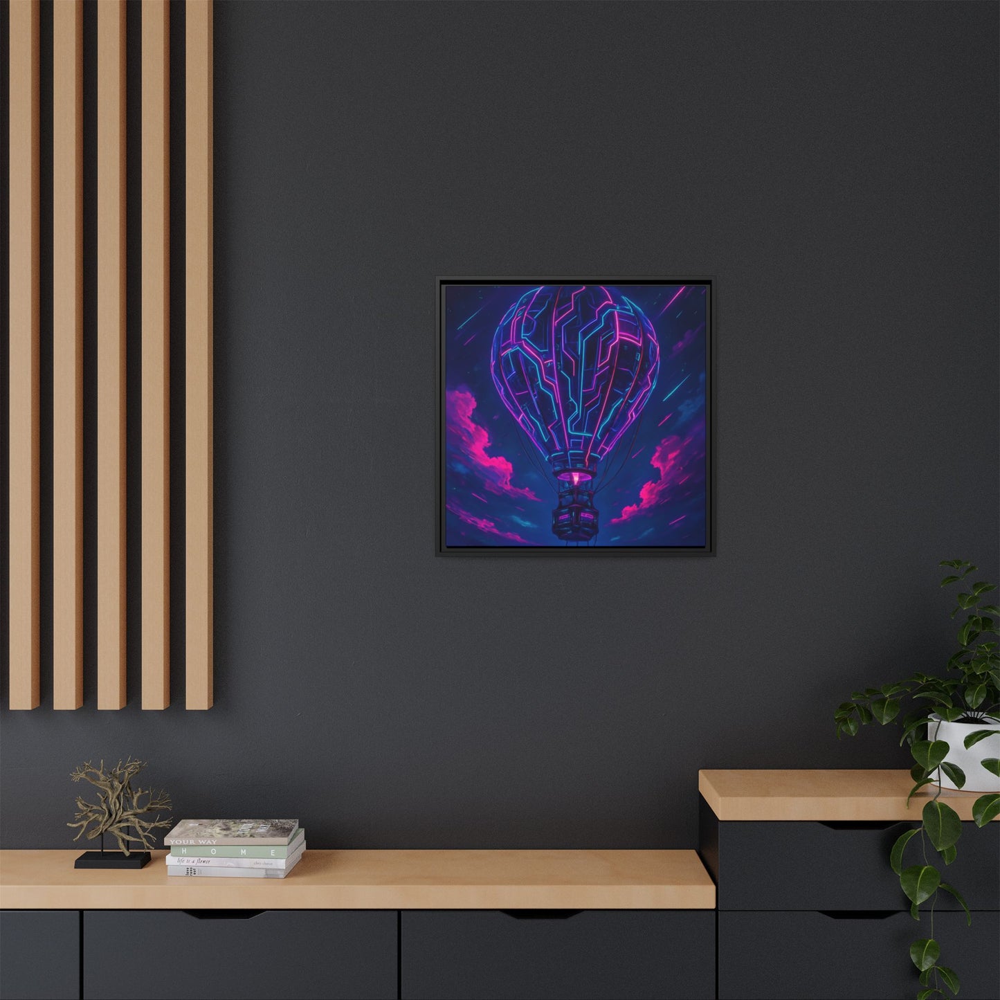 Neon Circuit Balloon Framed Matte Canvas