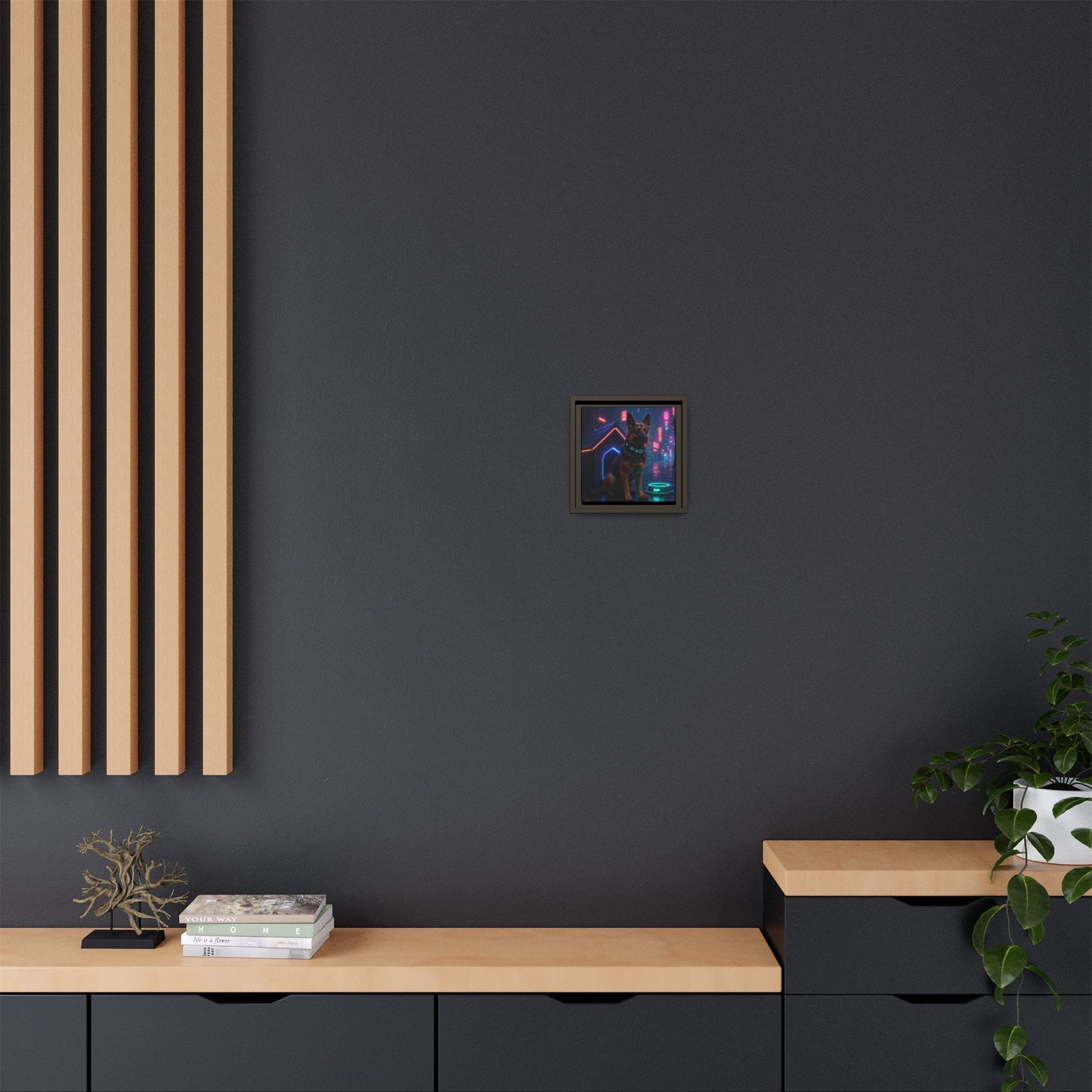 Neon City Dog Framed Matte Canvas