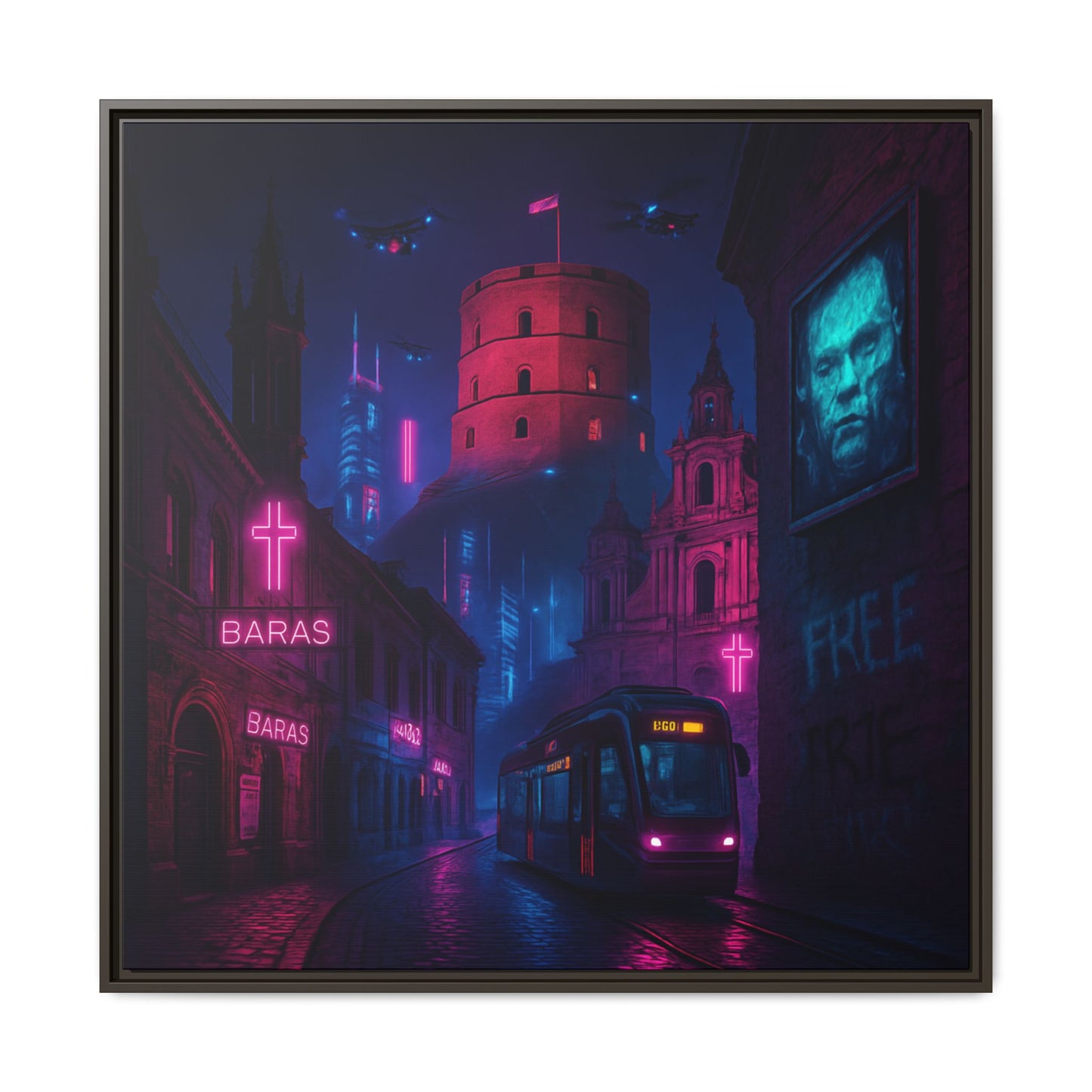 Night City Vilnius Framed Matte Canvas