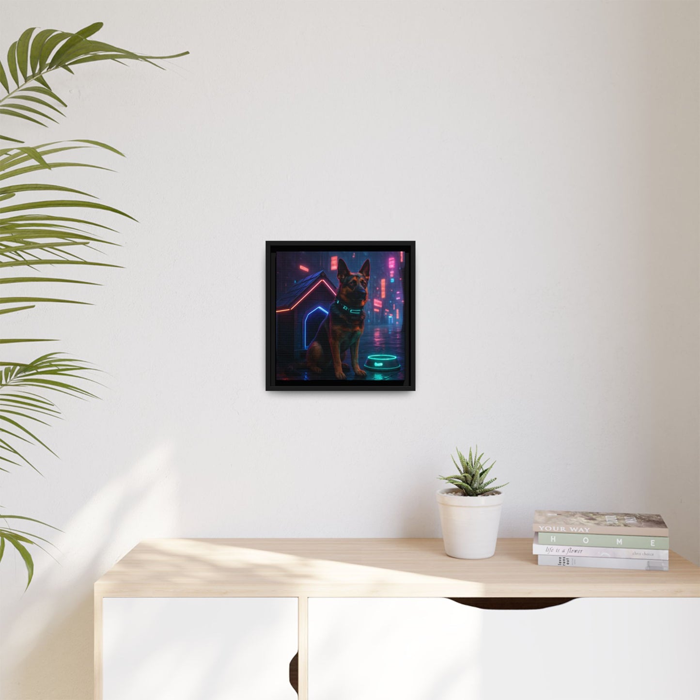 Neon City Dog Framed Matte Canvas