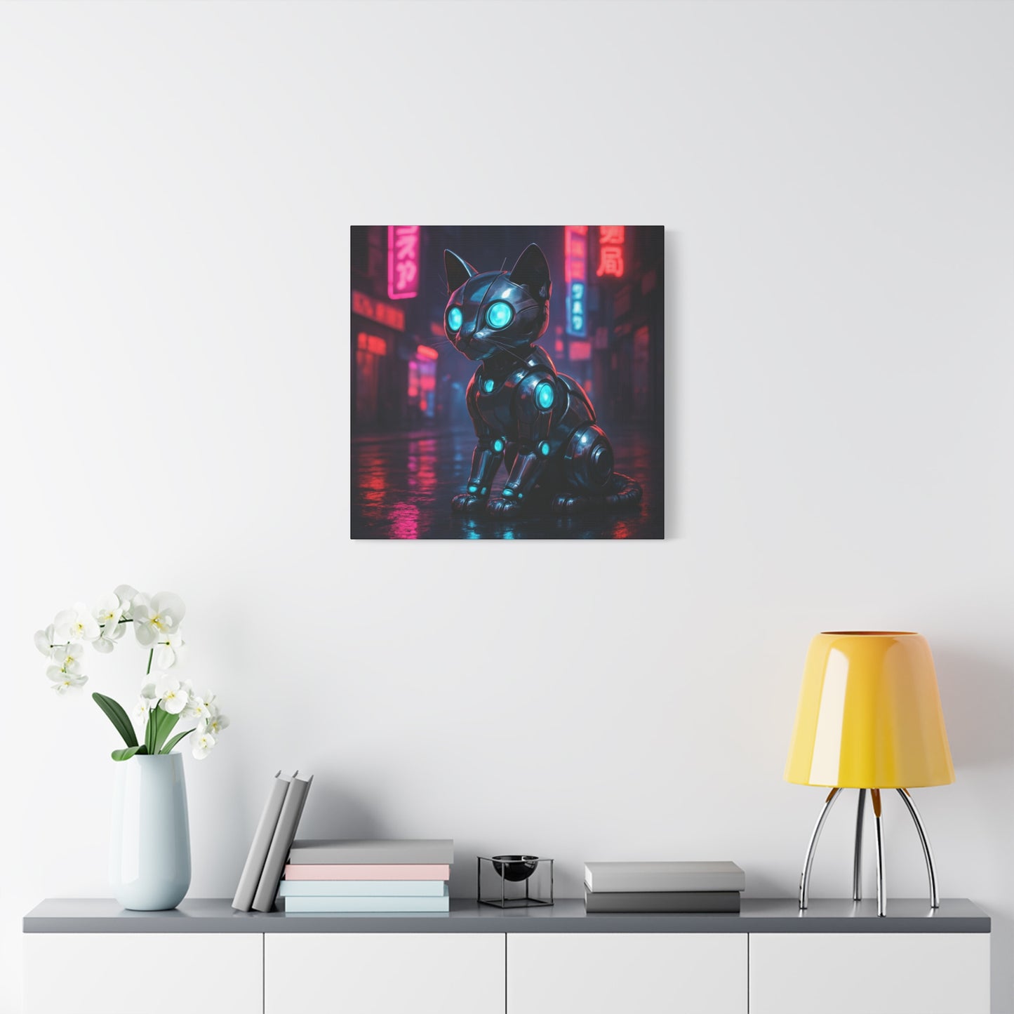 Cyber Neon Cat Matte Canvas