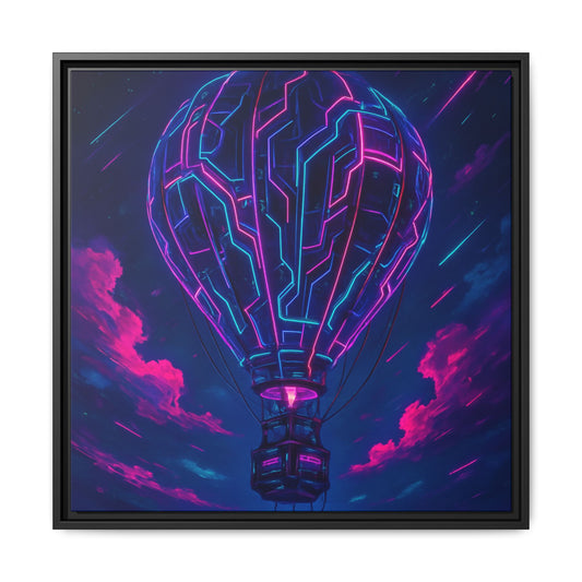 Neon Circuit Balloon Framed Matte Canvas