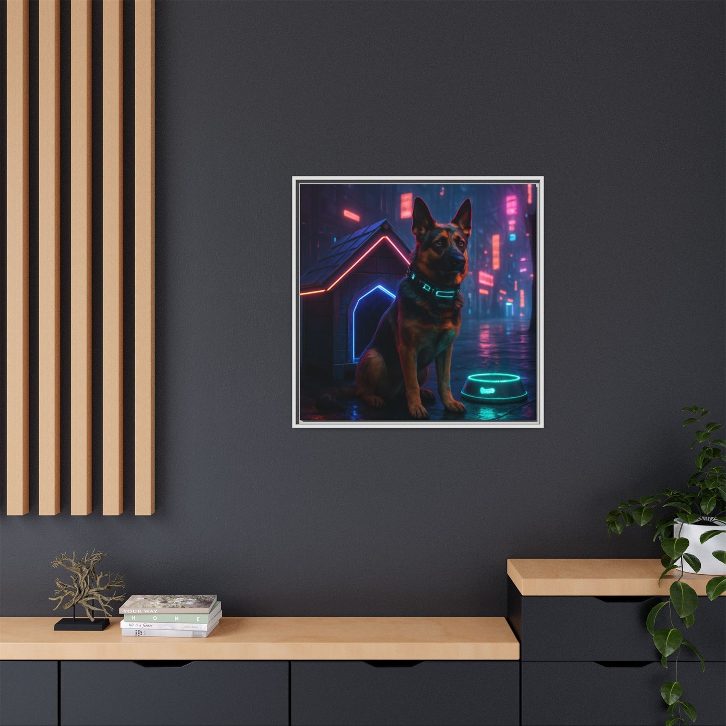 Neon City Dog Framed Matte Canvas