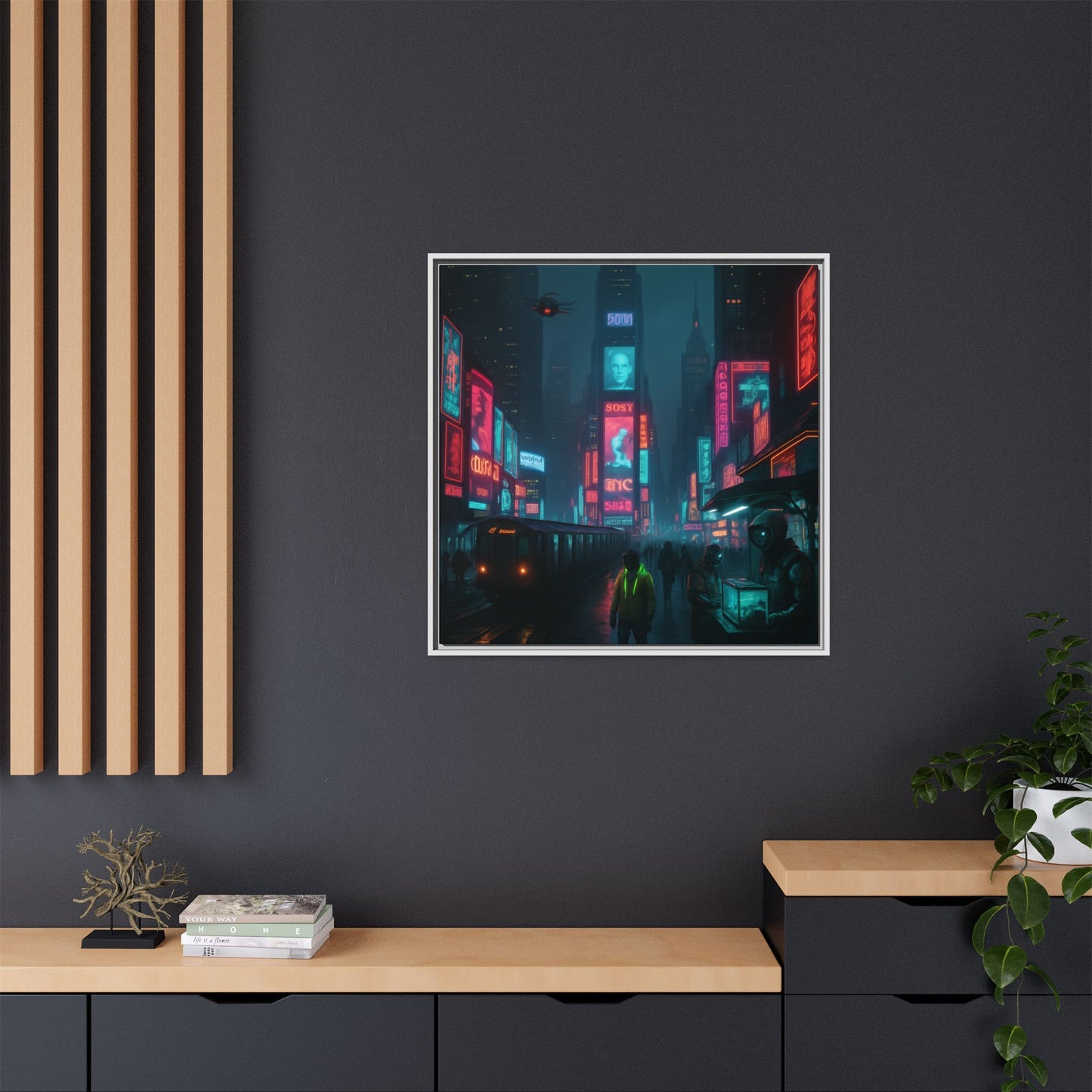 Neon Times Square Nights Framed Matte Canvas