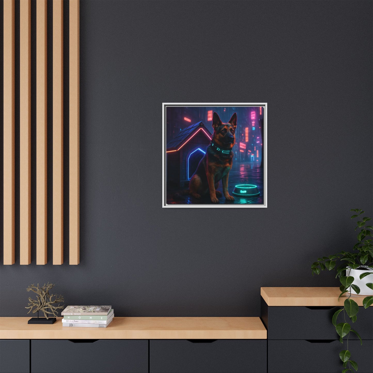 Neon City Dog Framed Matte Canvas