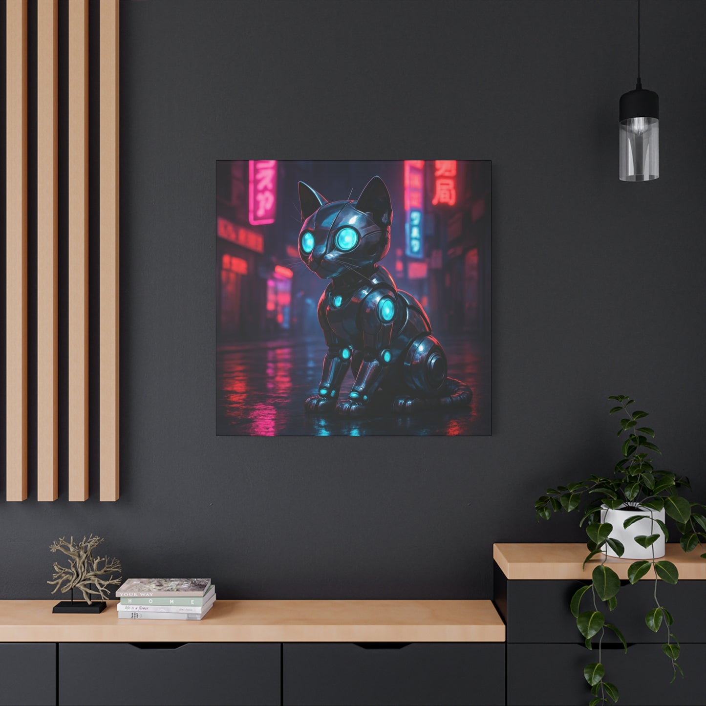 Cyber Neon Cat Matte Canvas