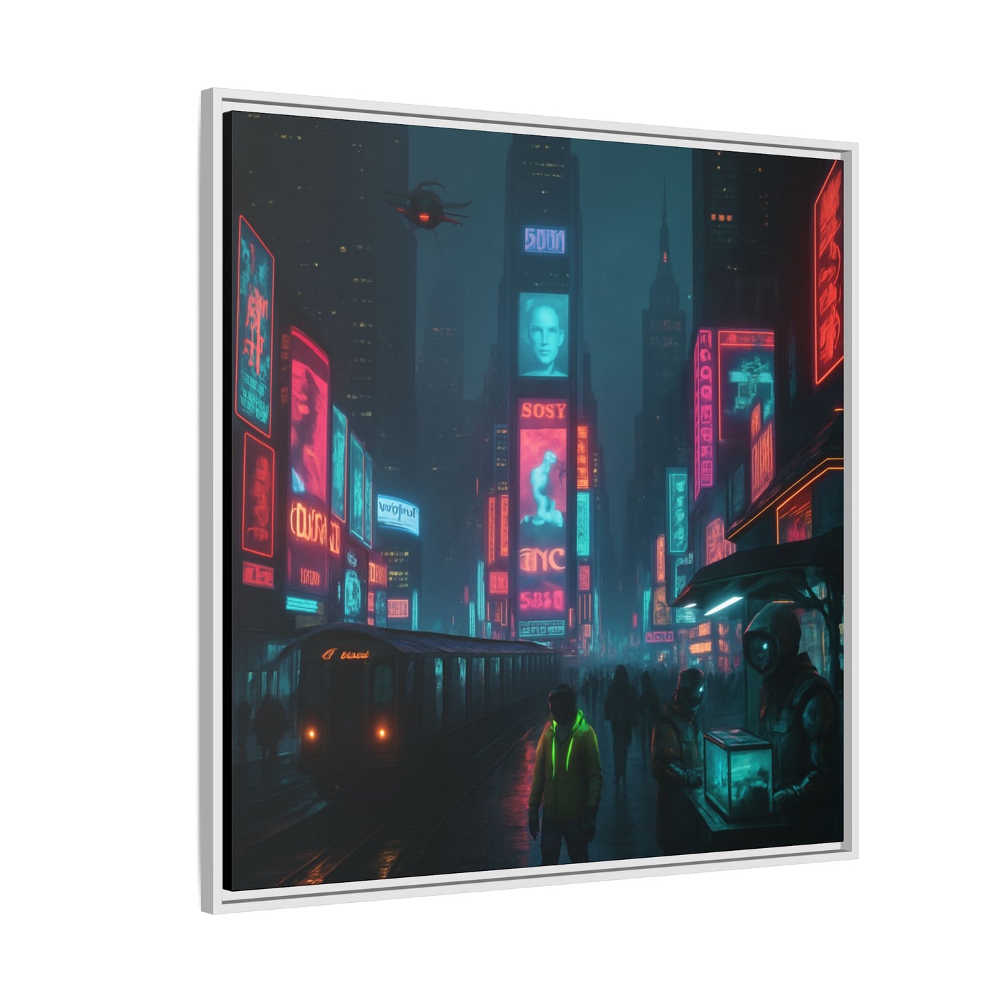 Neon Times Square Nights Framed Matte Canvas