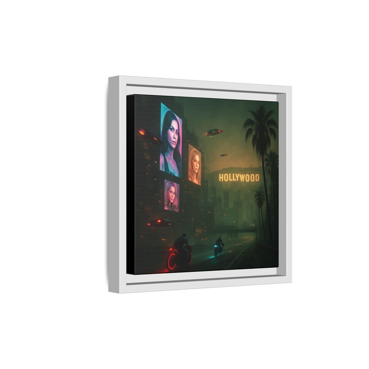 Neon Hollywood Nights Framed Matte Canvas