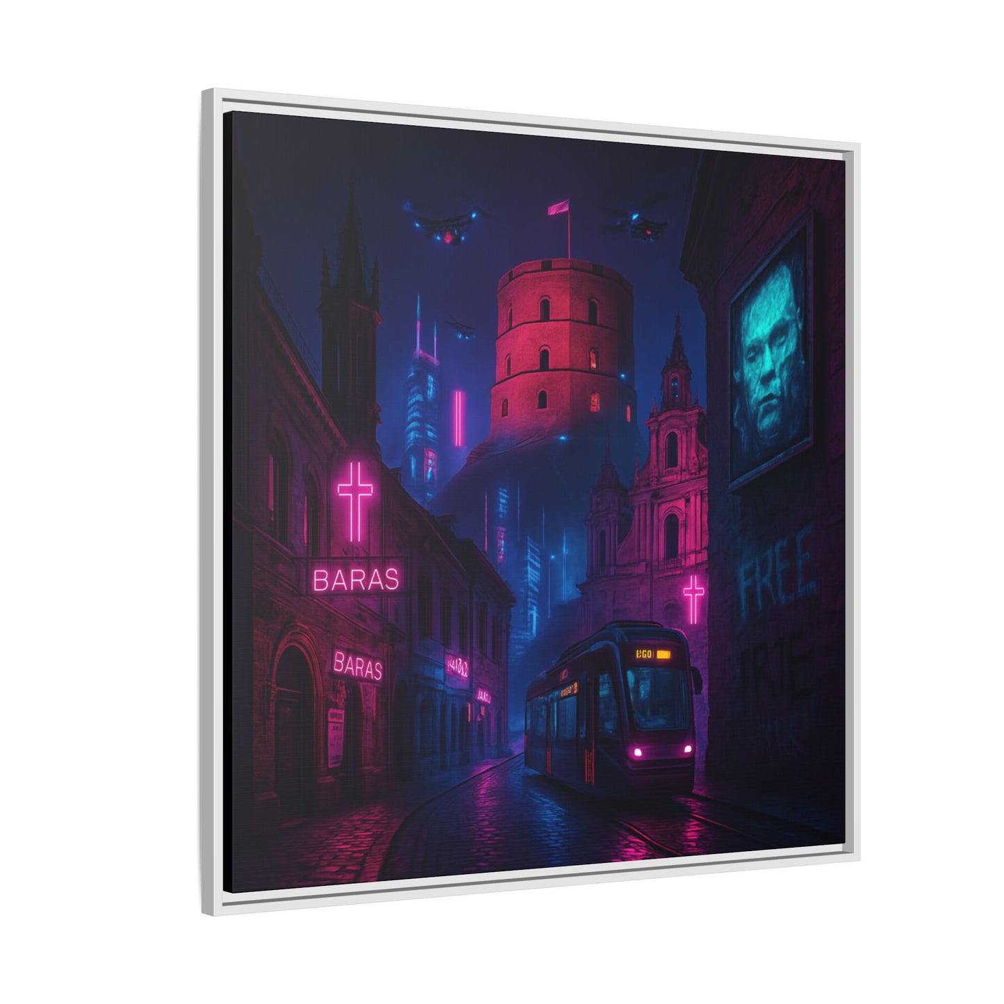 Night City Vilnius Framed Matte Canvas