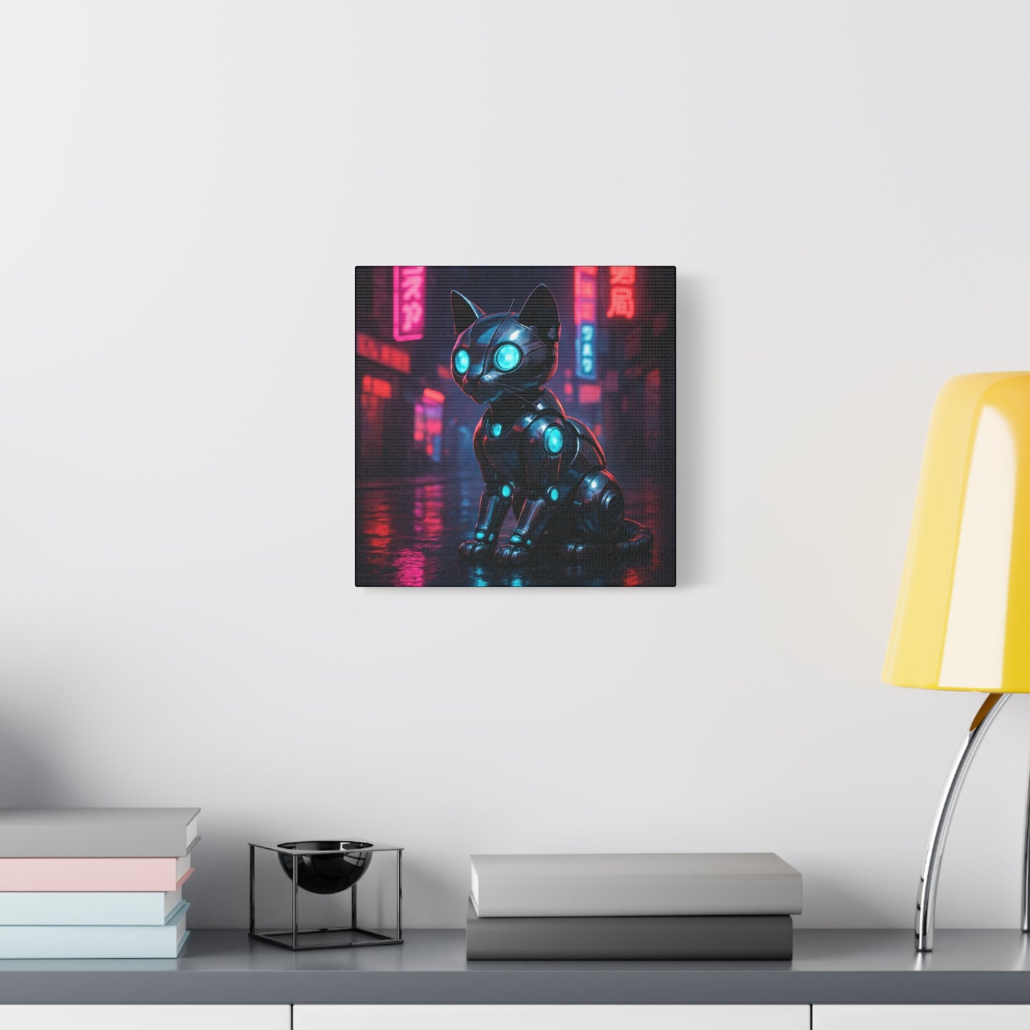 Cyber Neon Cat Matte Canvas