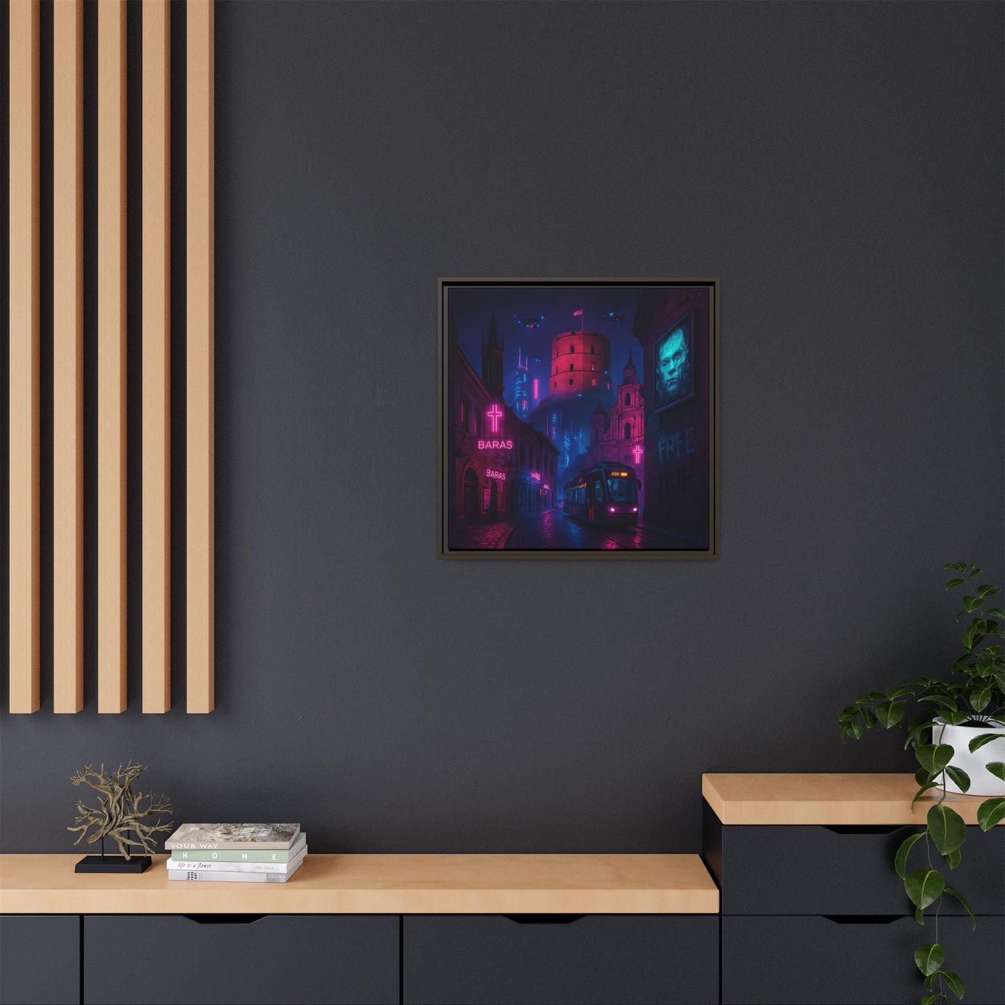Night City Vilnius Framed Matte Canvas