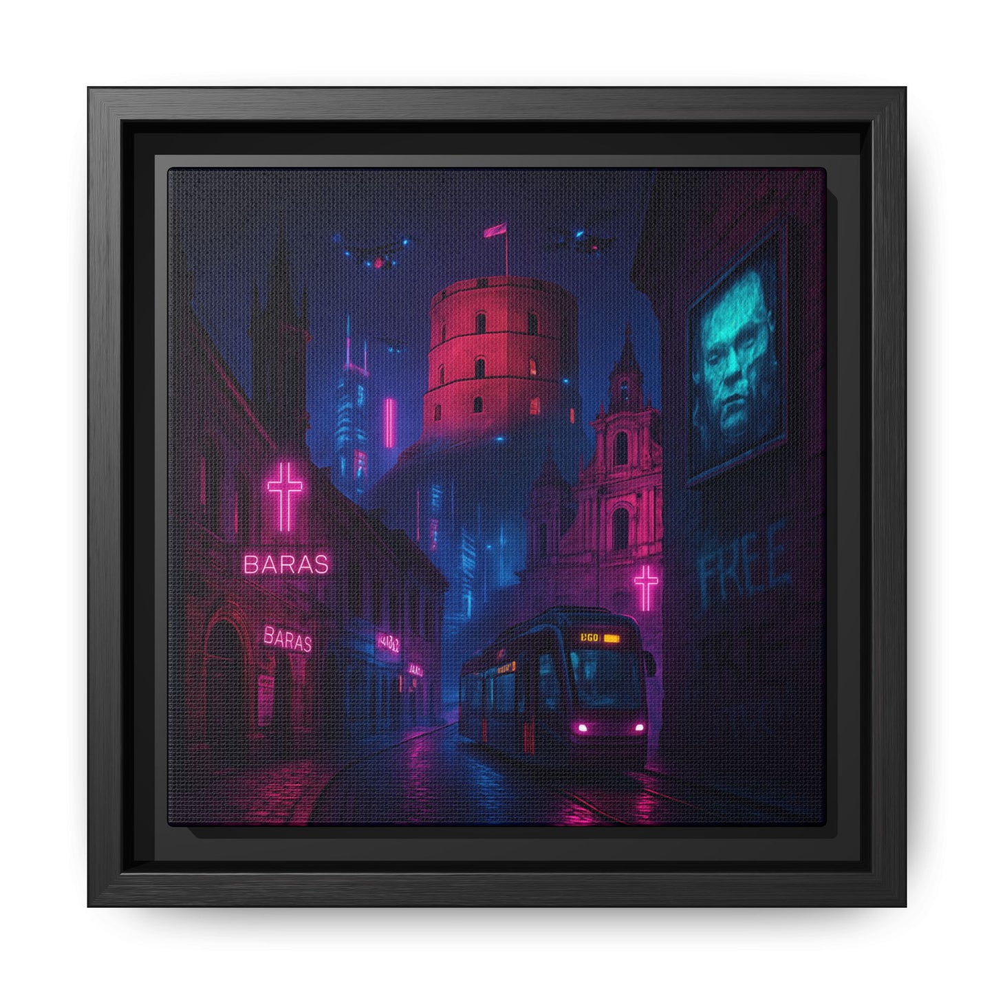 Night City Vilnius Framed Matte Canvas