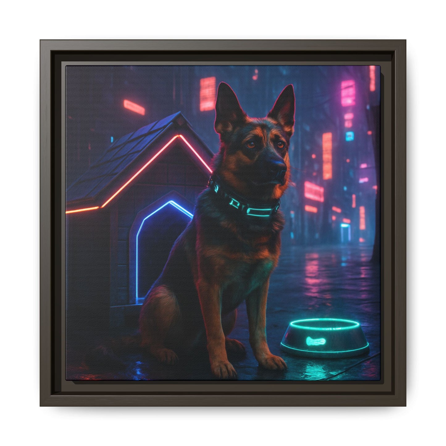 Neon City Dog Framed Matte Canvas