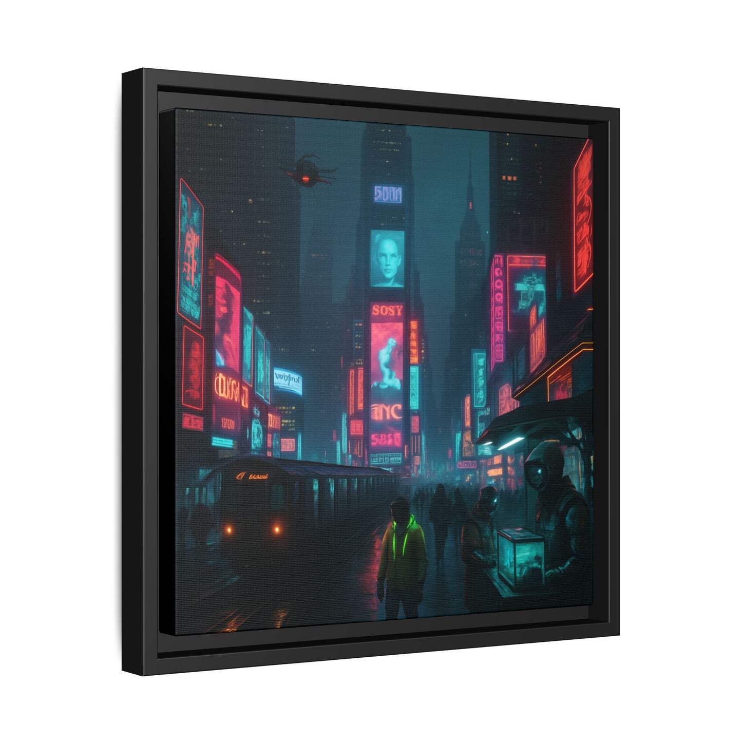 Neon Times Square Nights Framed Matte Canvas
