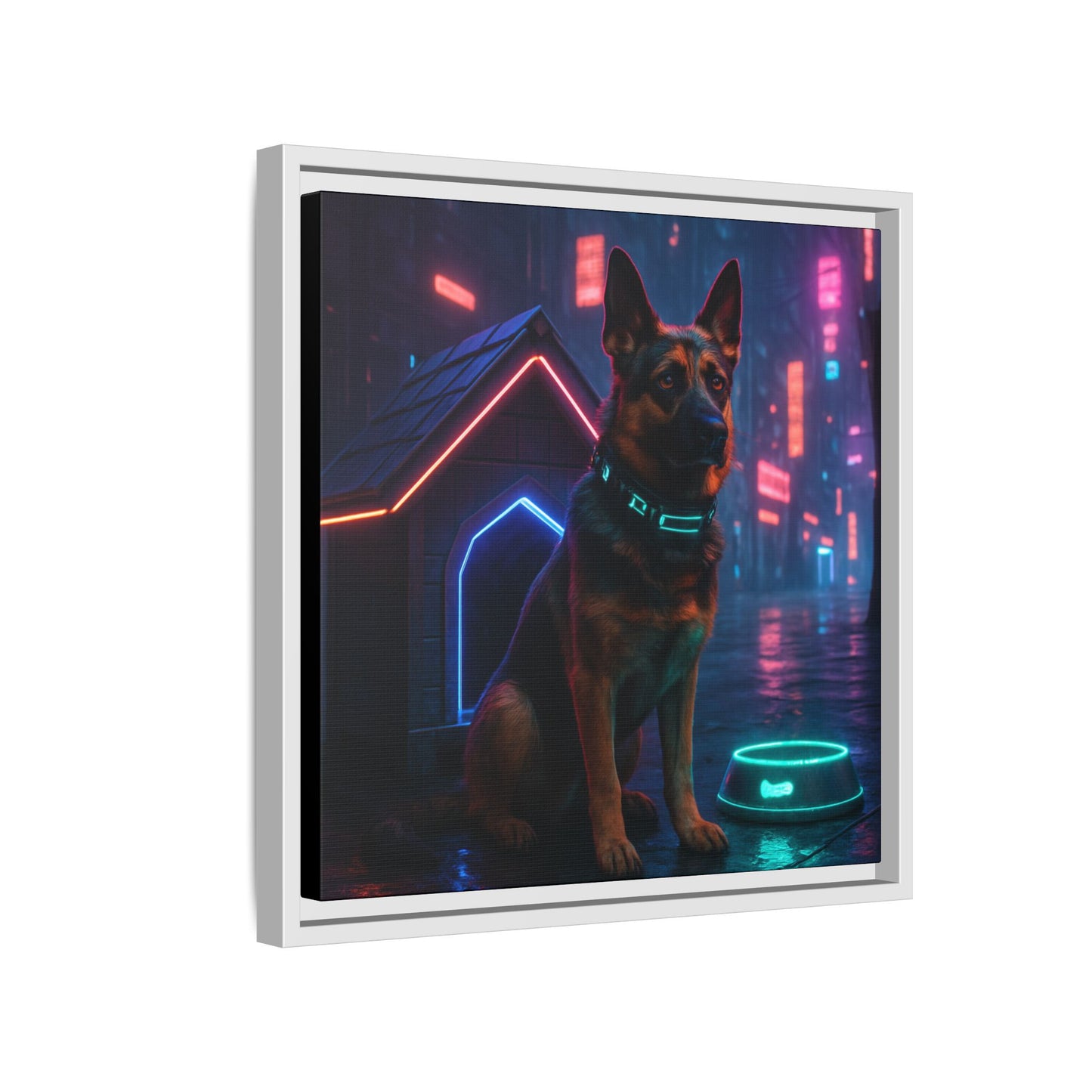 Neon City Dog Framed Matte Canvas