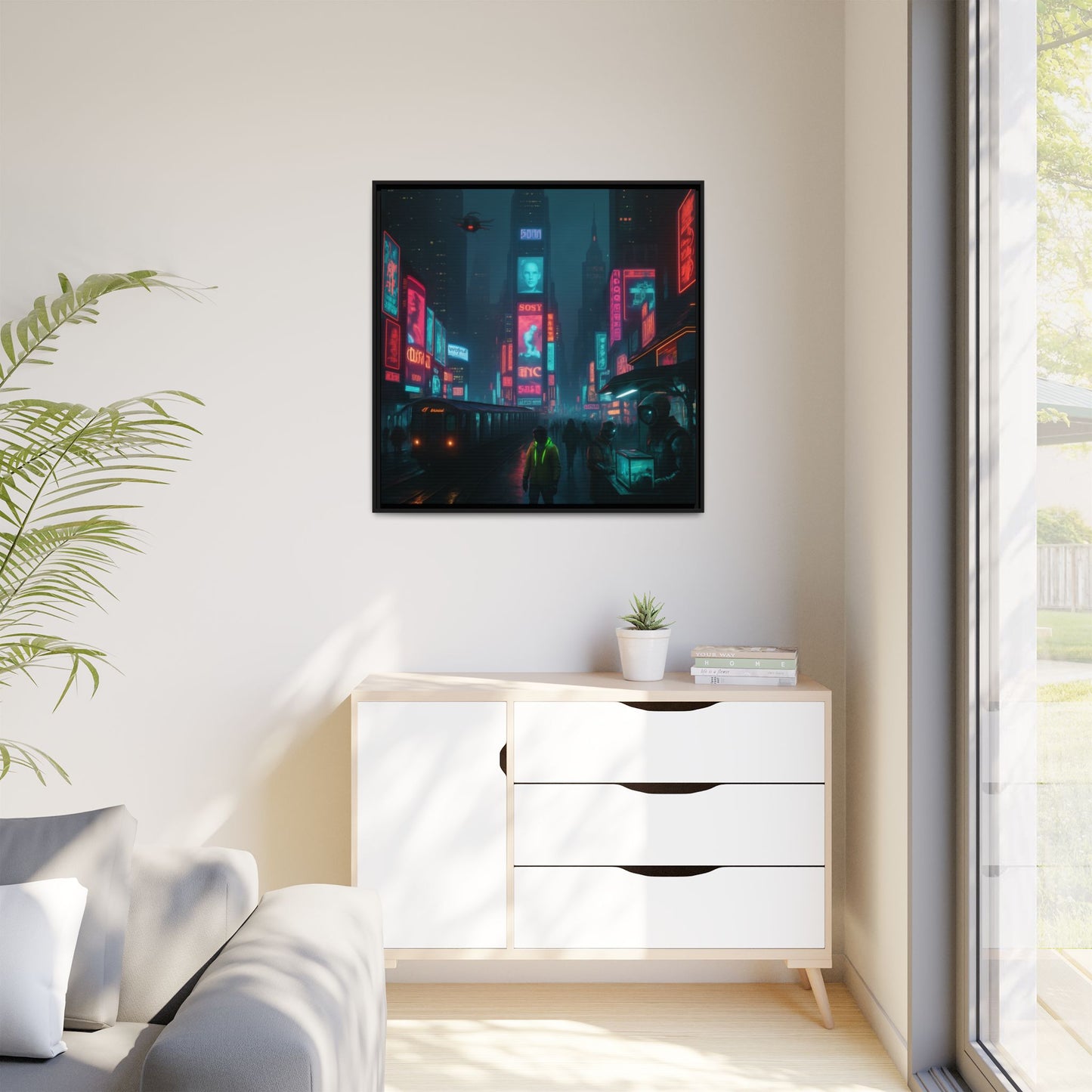 Neon Times Square Nights Framed Matte Canvas