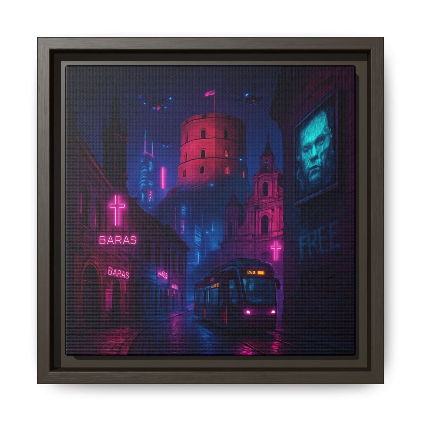 Night City Vilnius Framed Matte Canvas