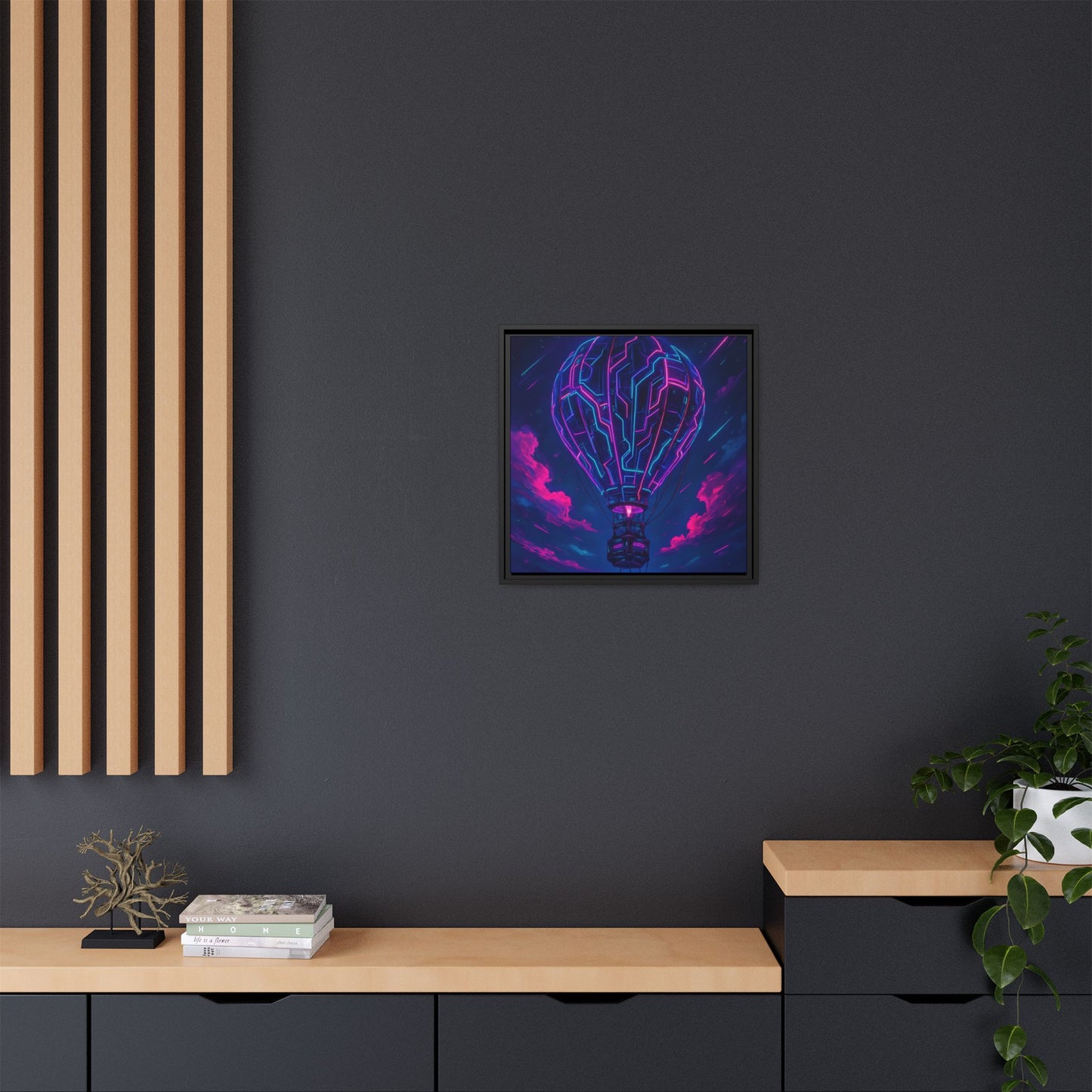 Neon Circuit Balloon Framed Matte Canvas