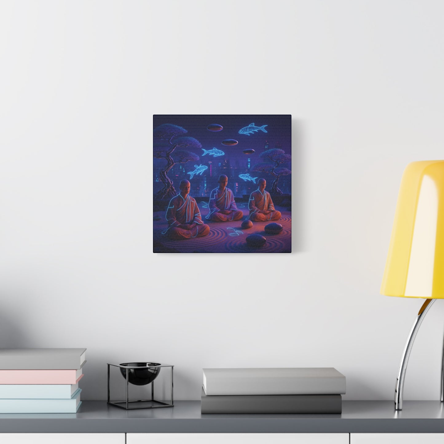 Neon Zen Meditation Matte Canvas