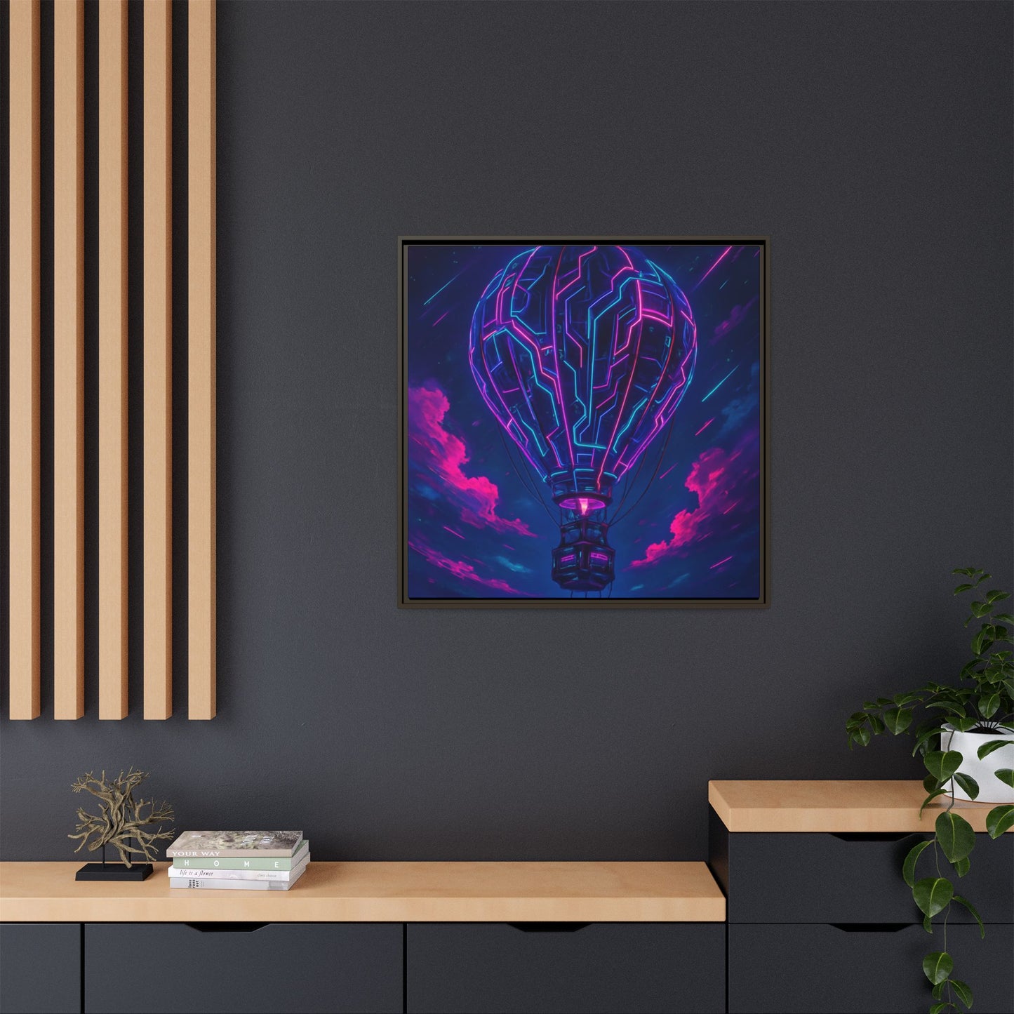 Neon Circuit Balloon Framed Matte Canvas