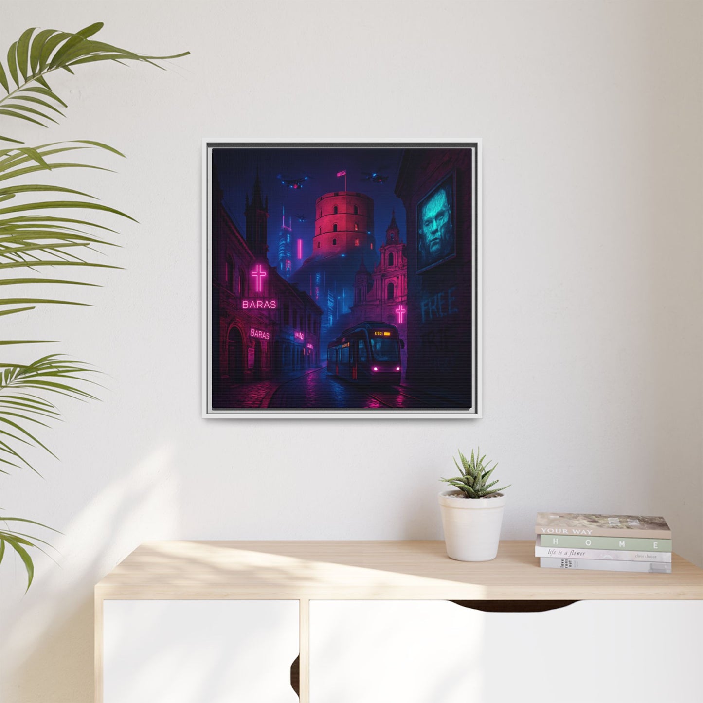 Night City Vilnius Framed Matte Canvas