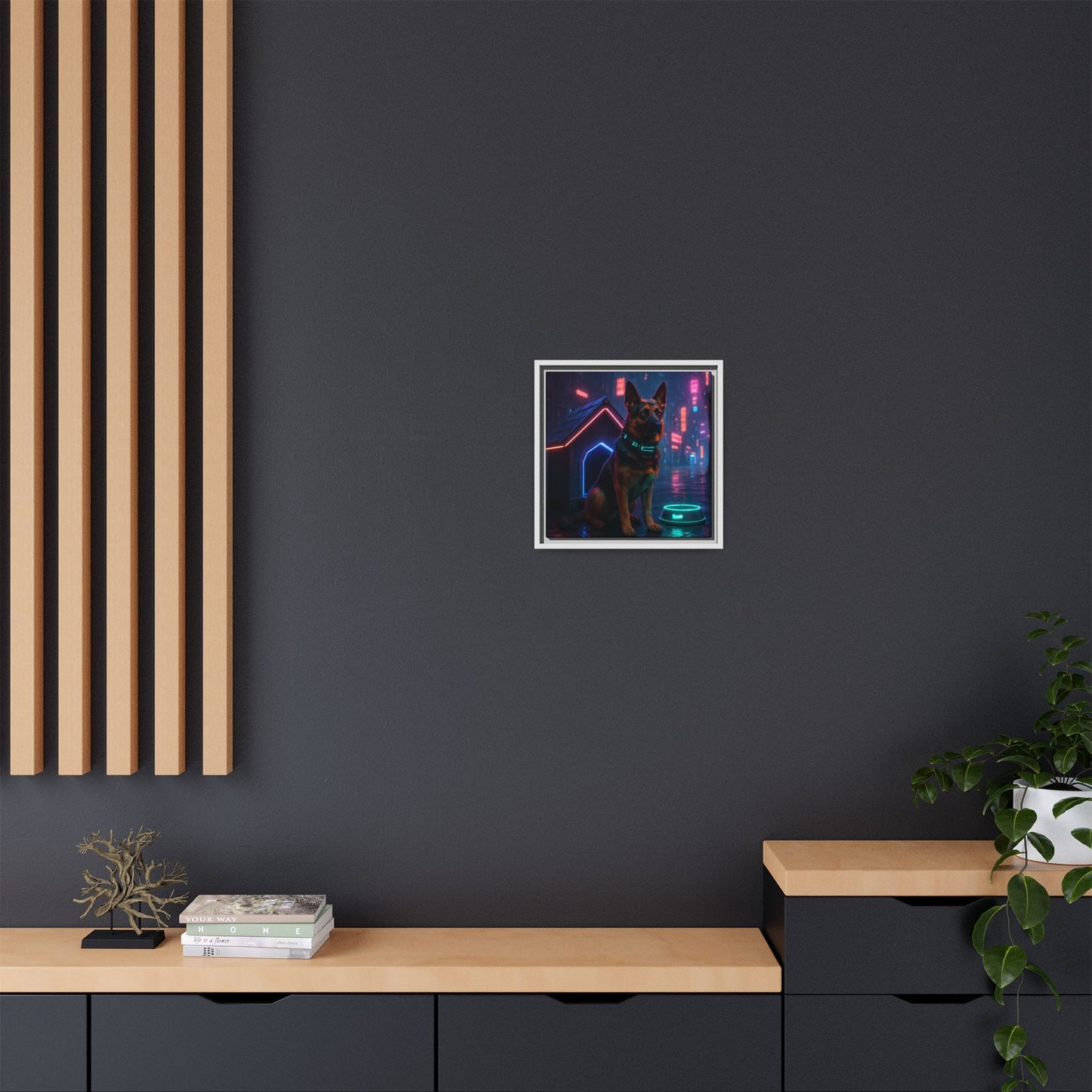 Neon City Dog Framed Matte Canvas