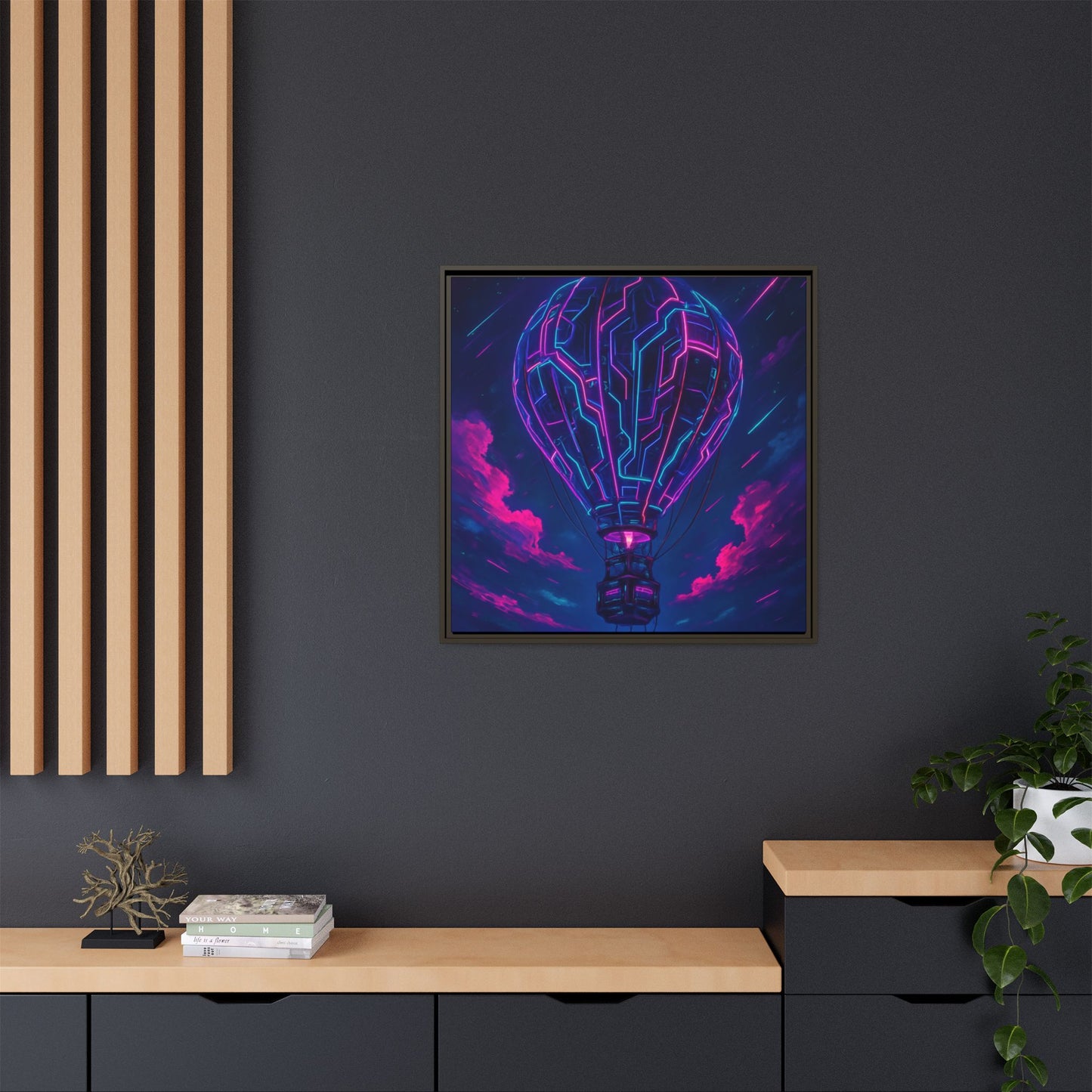 Neon Circuit Balloon Framed Matte Canvas