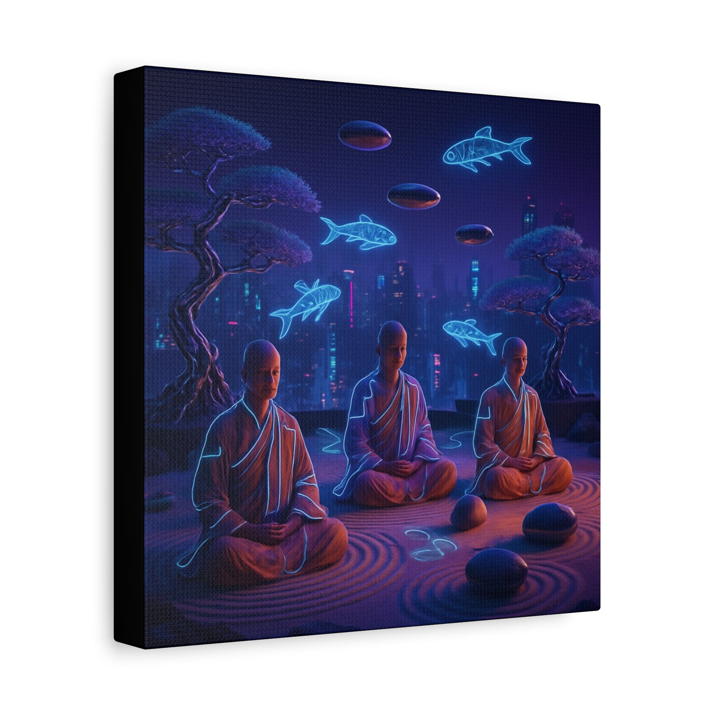 Neon Zen Meditation Matte Canvas