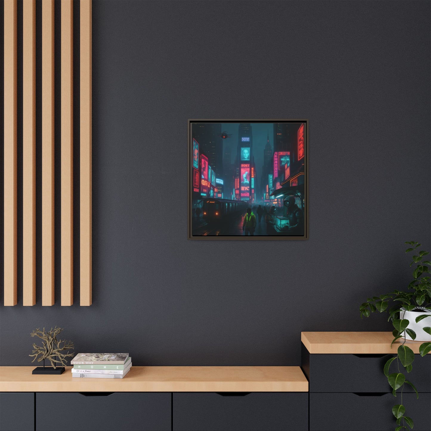 Neon Times Square Nights Framed Matte Canvas
