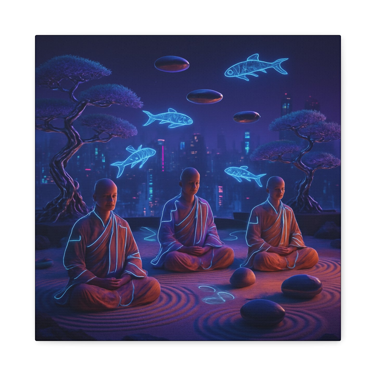 Neon Zen Meditation Matte Canvas