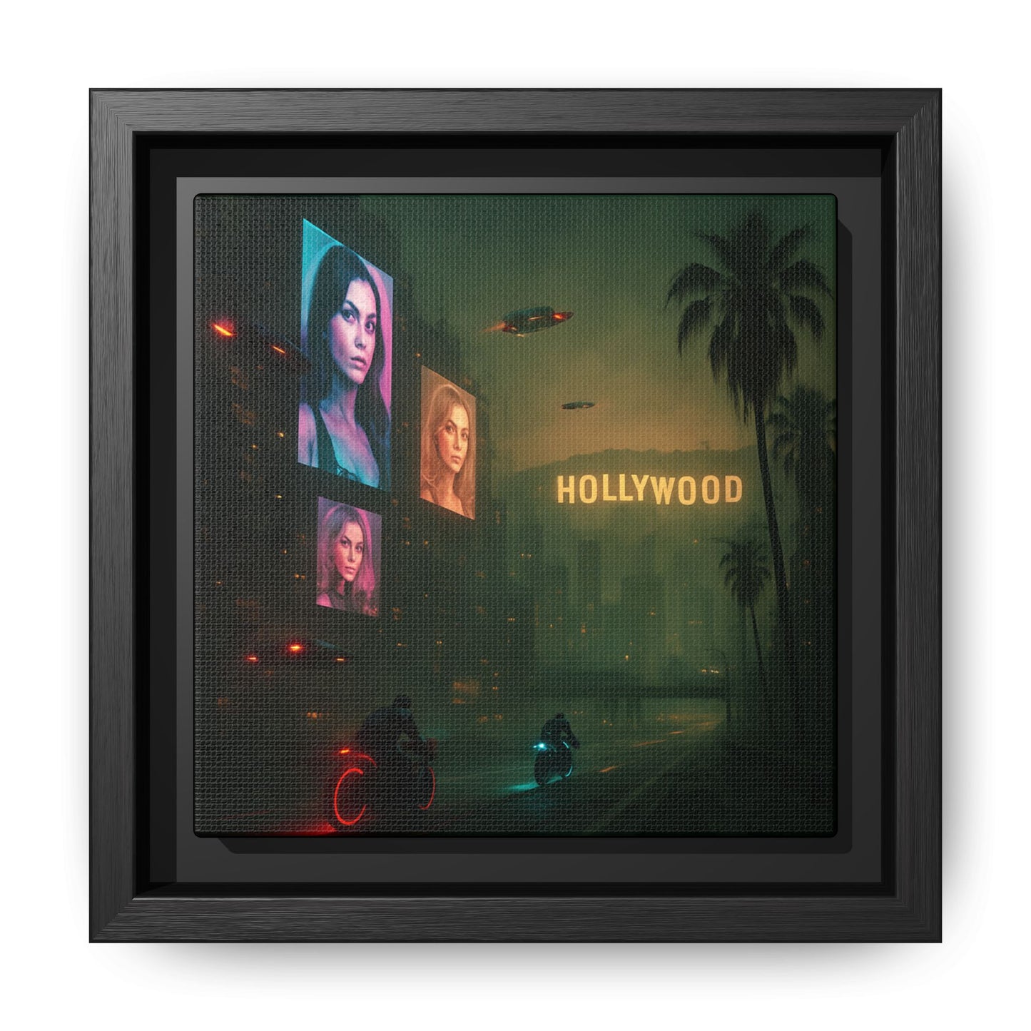 Neon Hollywood Nights Framed Matte Canvas
