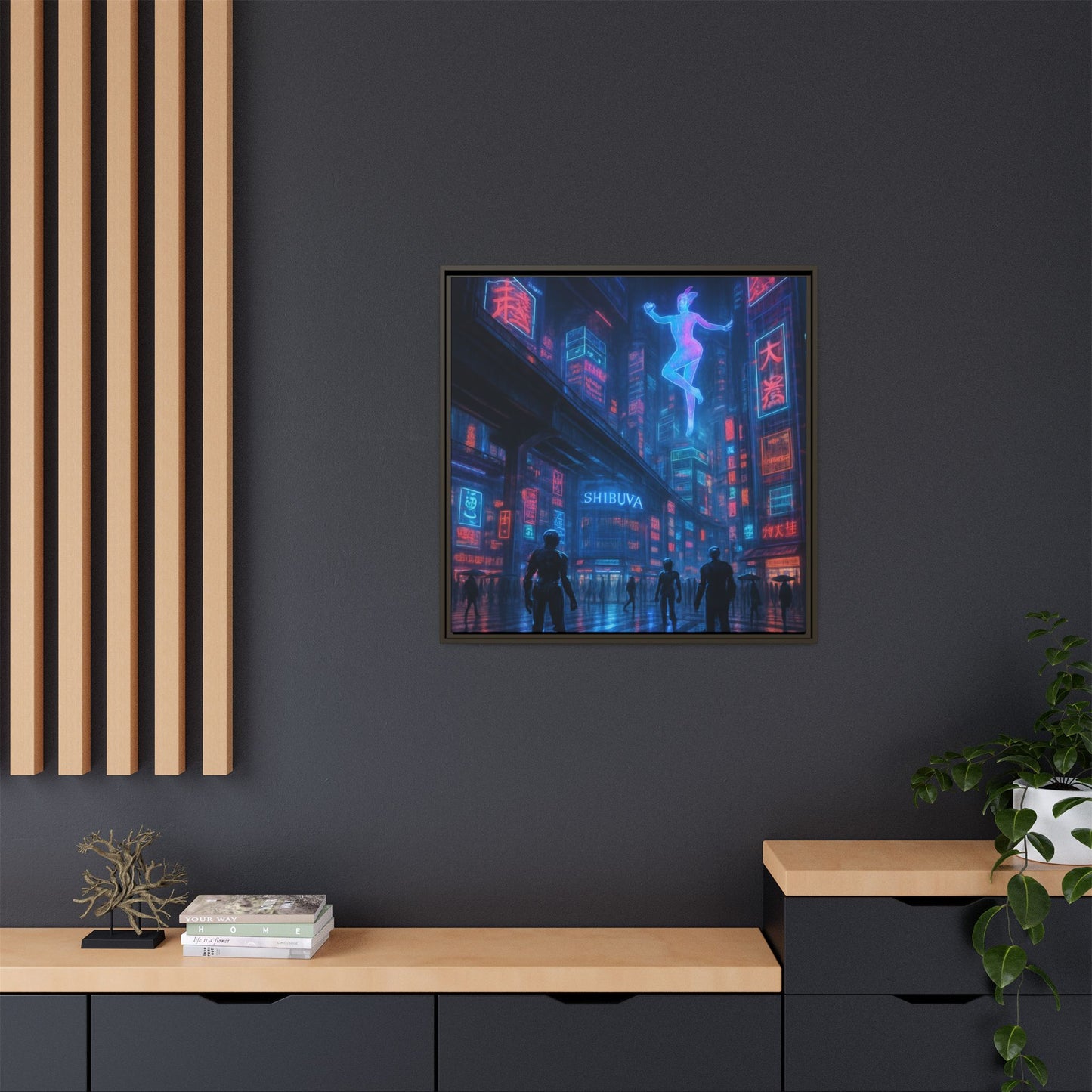 Neon Shibuya Spirit Framed Matte Canvas