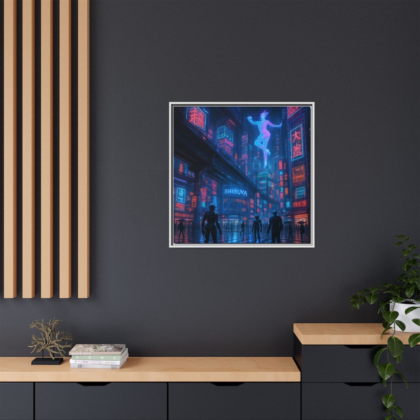 Neon Shibuya Spirit Framed Matte Canvas