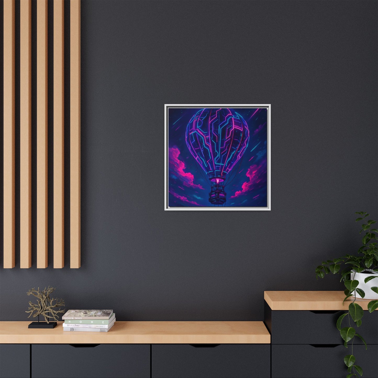 Neon Circuit Balloon Framed Matte Canvas