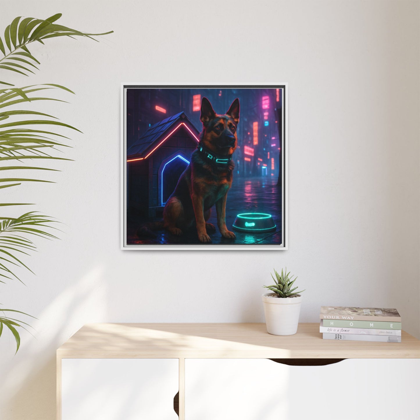 Neon City Dog Framed Matte Canvas