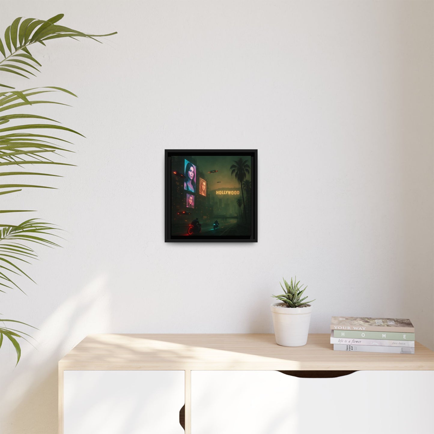 Neon Hollywood Nights Framed Matte Canvas