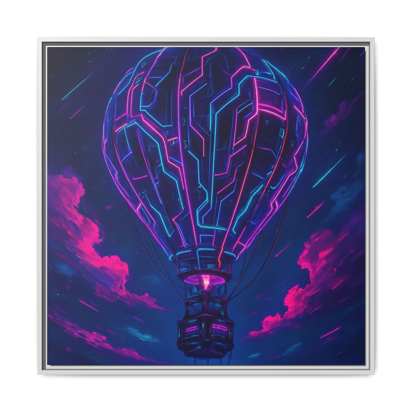 Neon Circuit Balloon Framed Matte Canvas