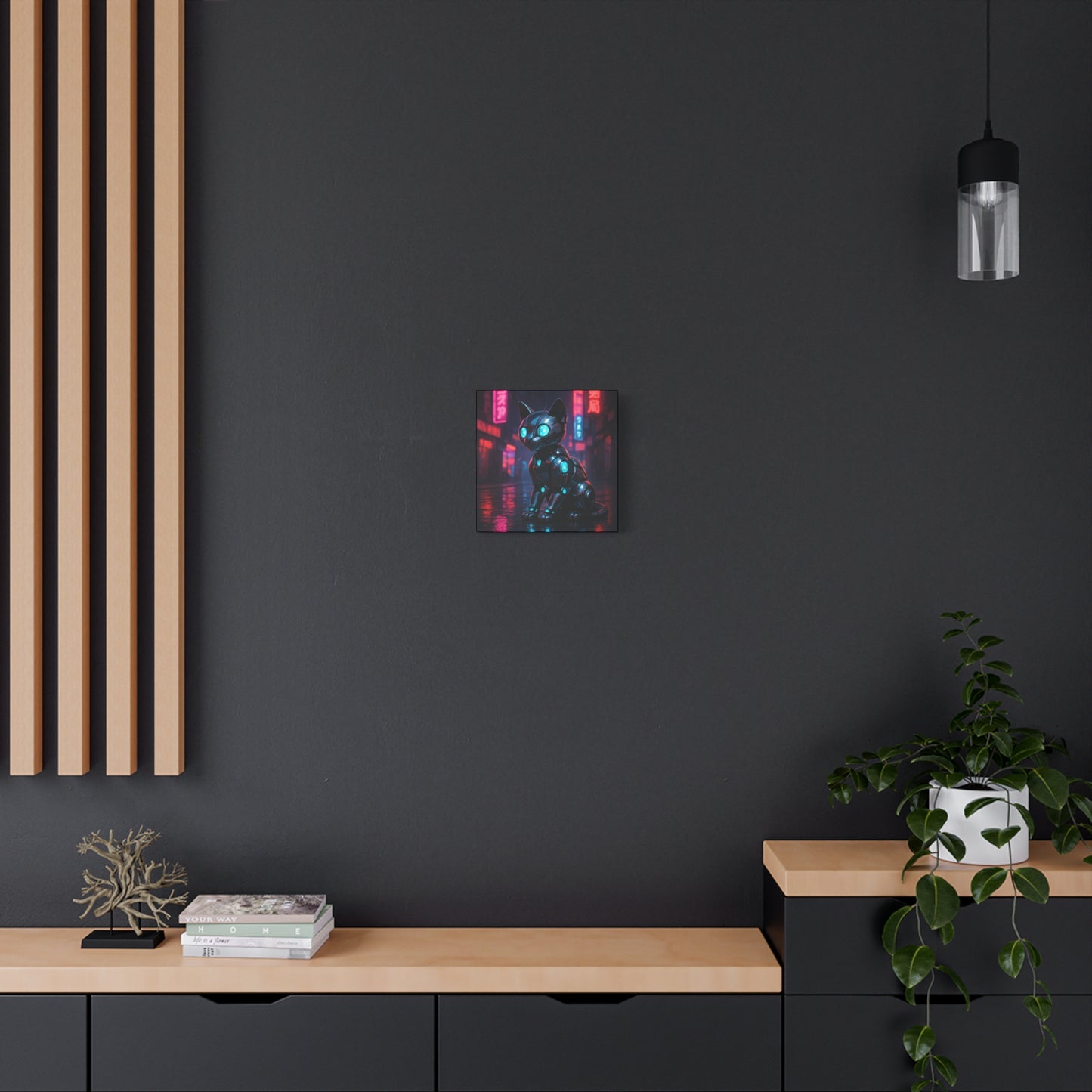 Cyber Neon Cat Matte Canvas
