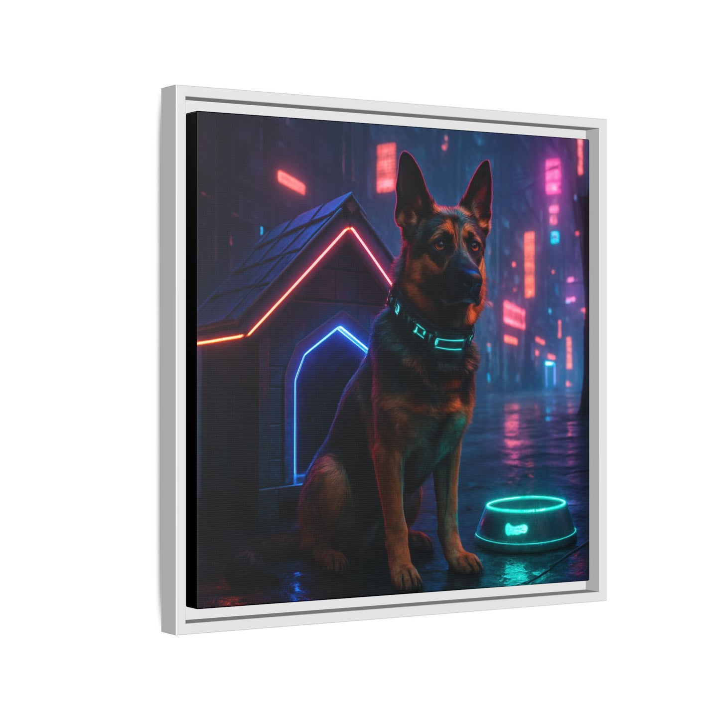Neon City Dog Framed Matte Canvas