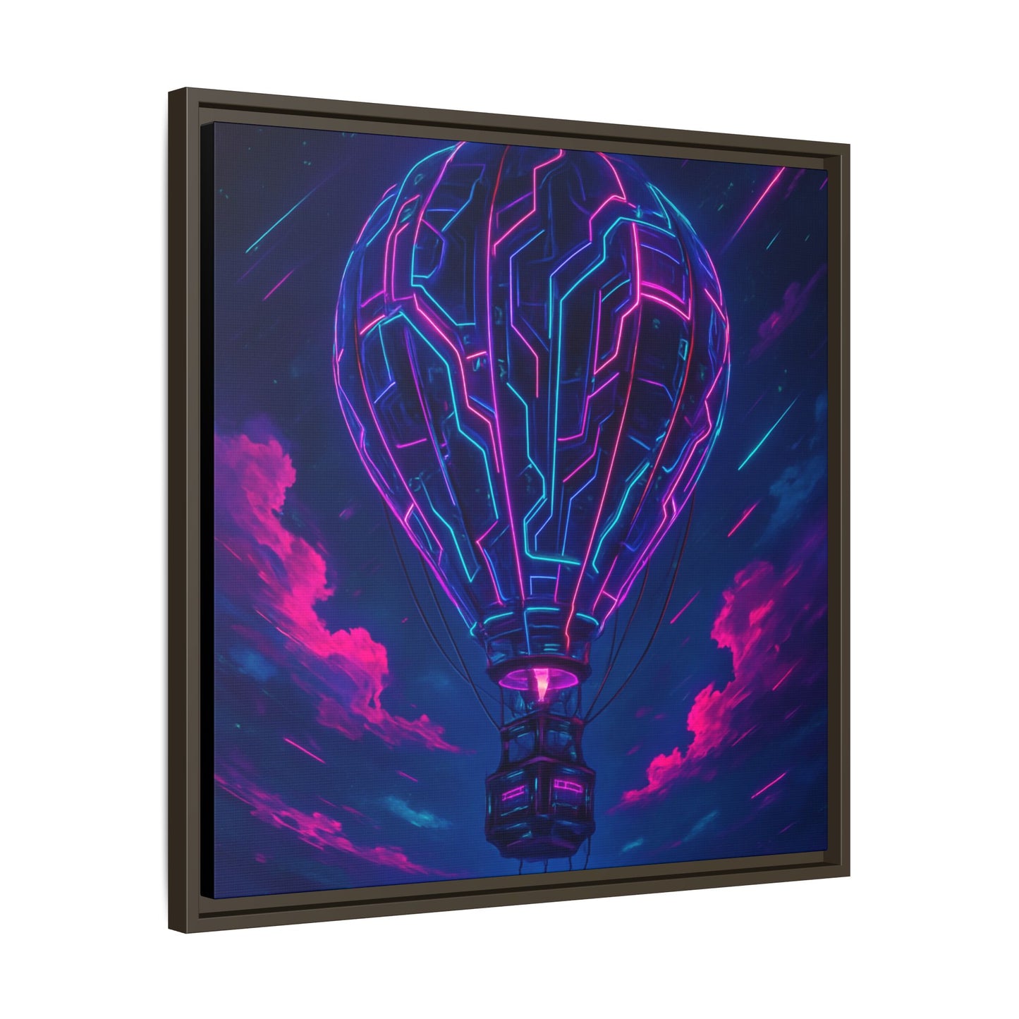 Neon Circuit Balloon Framed Matte Canvas