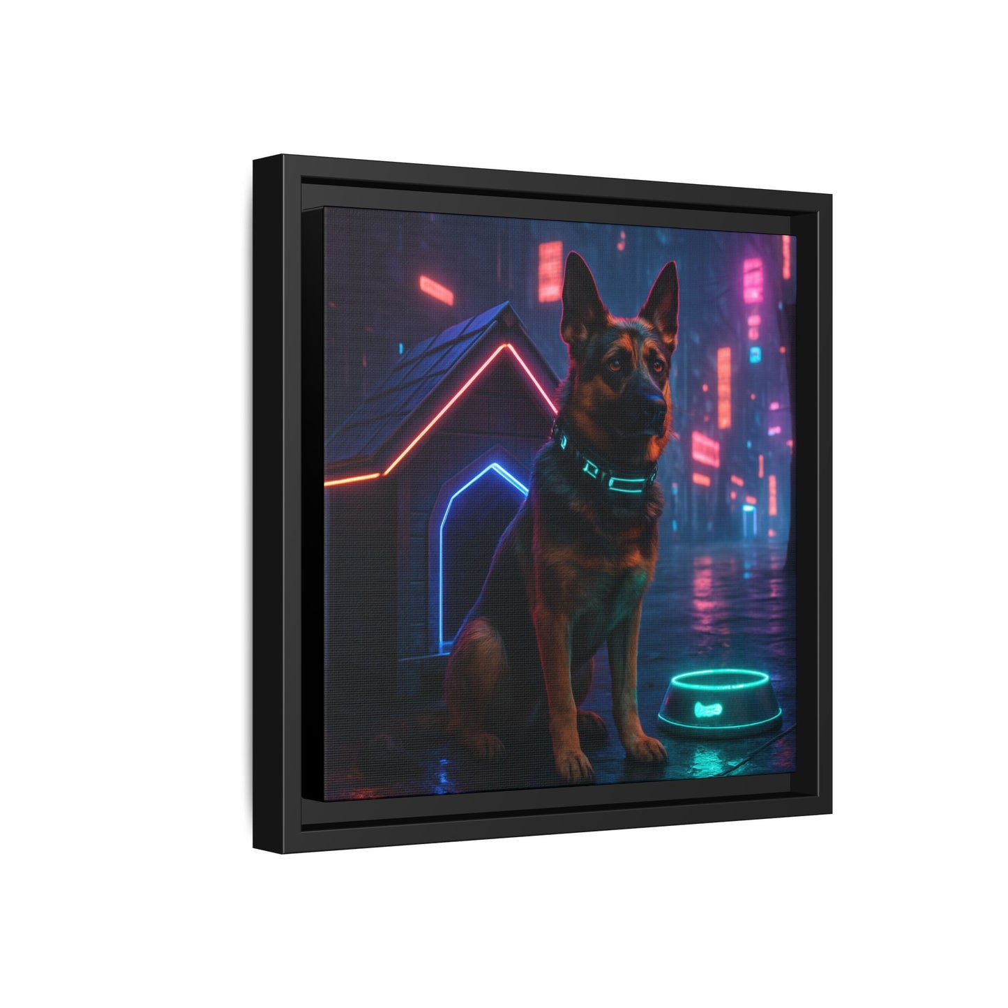 Neon City Dog Framed Matte Canvas