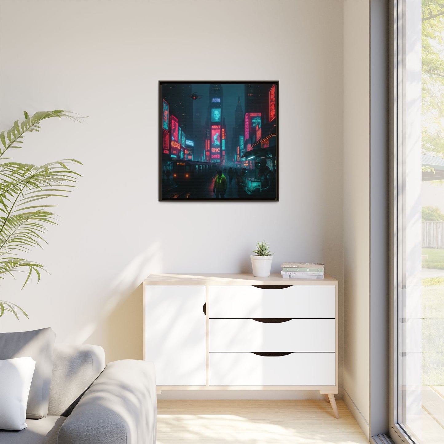 Neon Times Square Nights Framed Matte Canvas