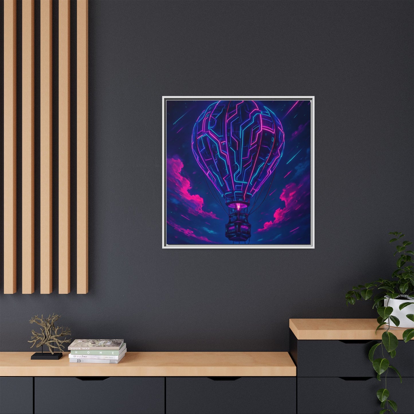 Neon Circuit Balloon Framed Matte Canvas