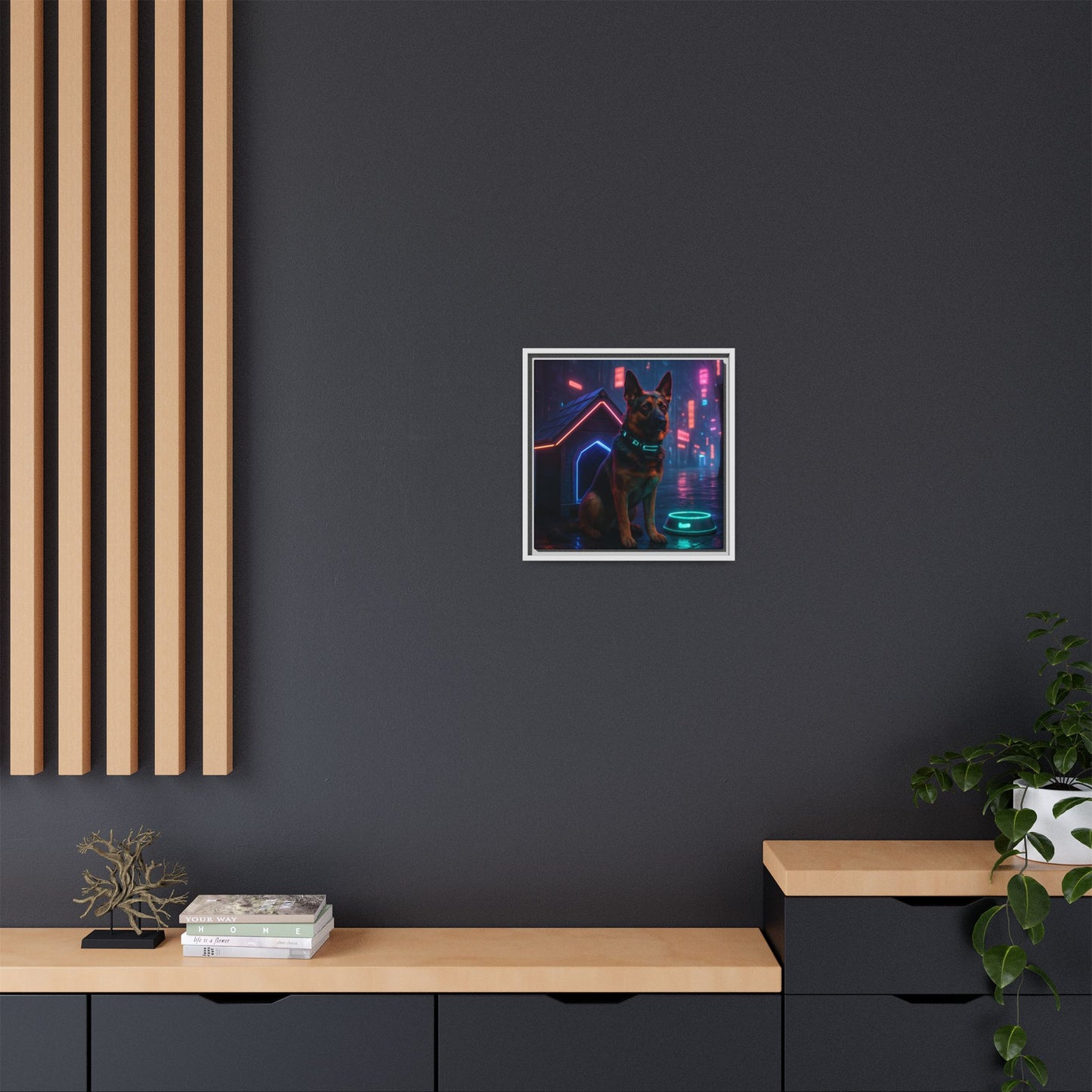 Neon City Dog Framed Matte Canvas