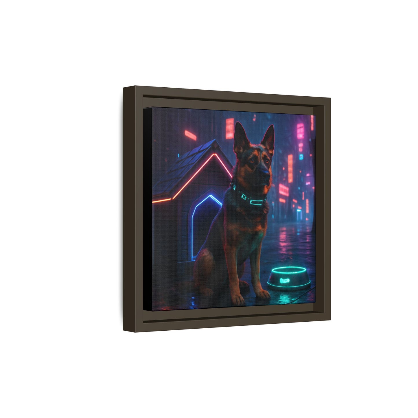 Neon City Dog Framed Matte Canvas
