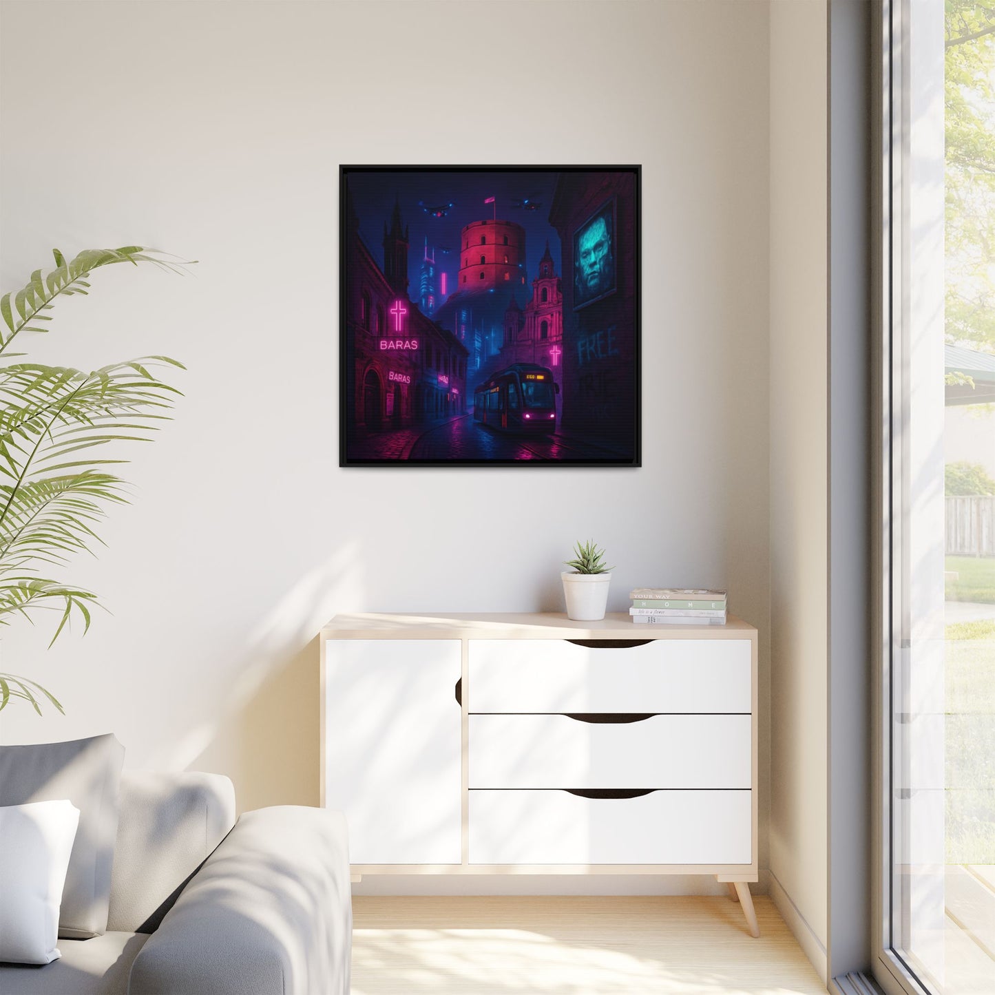 Night City Vilnius Framed Matte Canvas