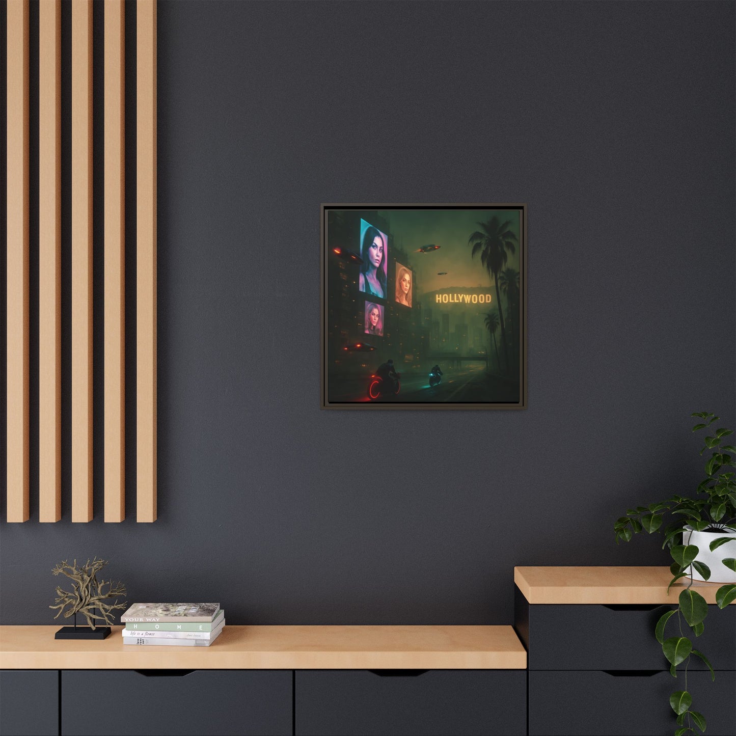 Neon Hollywood Nights Framed Matte Canvas