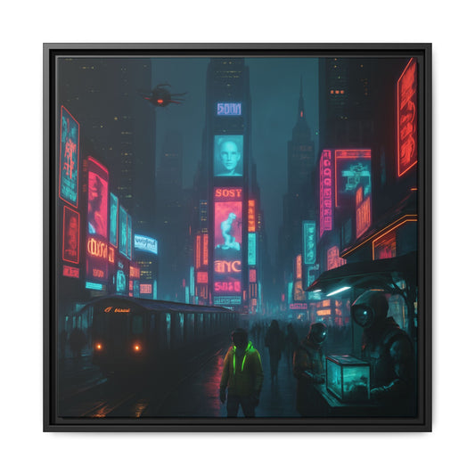 Neon Times Square Nights Framed Matte Canvas