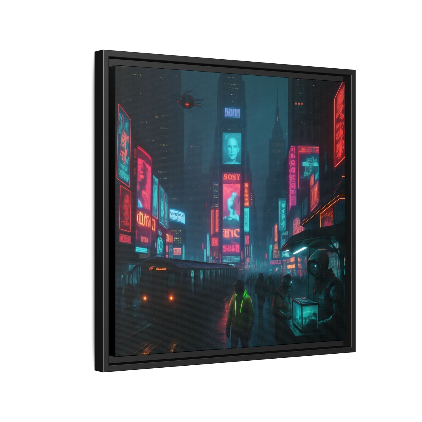 Neon Times Square Nights Framed Matte Canvas